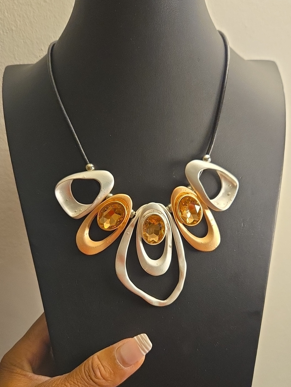 Statement Gold and Silver Oval Pendant Necklace